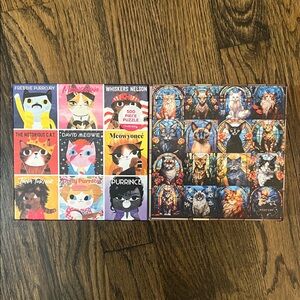 Colorful Cat-Themed Puzzle Set. Stained glass and rocker cats 500 piece